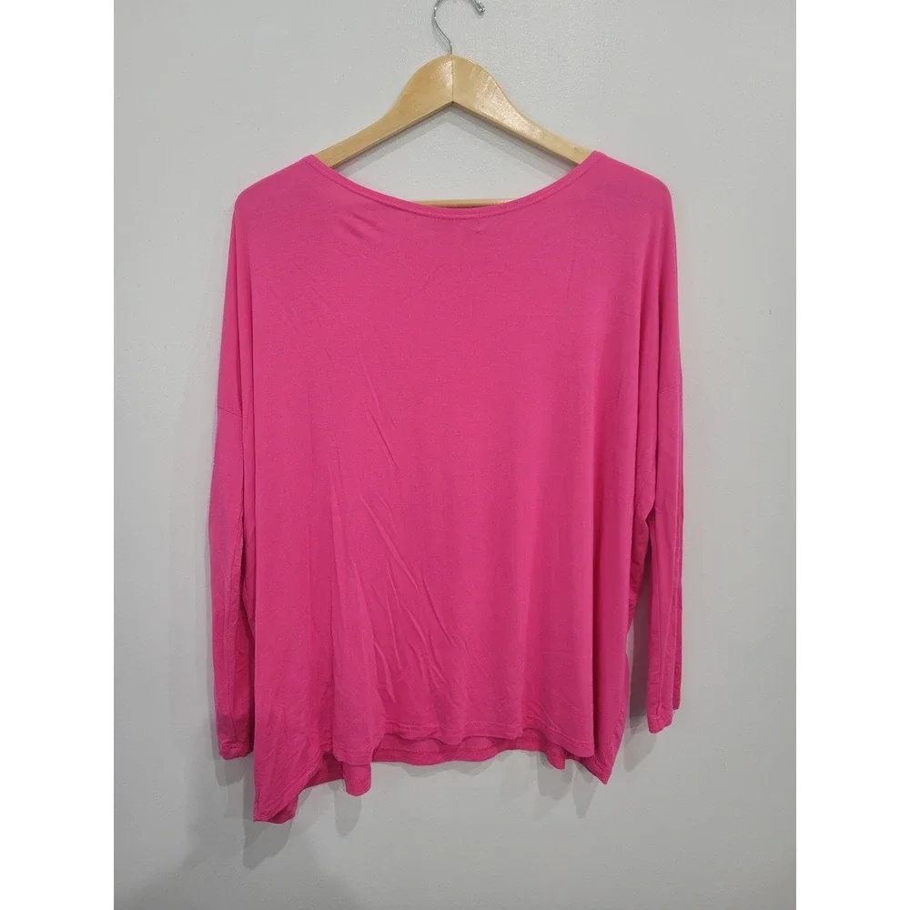 PIKO Women's Long Sleeve Bamboo Blend Top Bright Pink Size Small - Picture 4 of 6